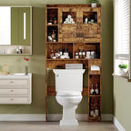 Meuble de rangement sur toilettes avec étagères réglables, armoire de salle de bain haute avec portes vitrées, organisateur de toilettes autoportant pour salle de bain
