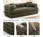 Plateforme de canapé-lit convertible, avec oreiller cylindrique et matelas pliant en velours côtelé, convient pour le salon, la chambre, le boudoir et le studio
