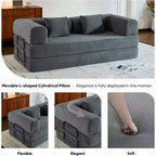 Plateforme de canapé-lit convertible, avec oreiller cylindrique et matelas pliant en velours côtelé, convient pour le salon, la chambre, le boudoir et le studio