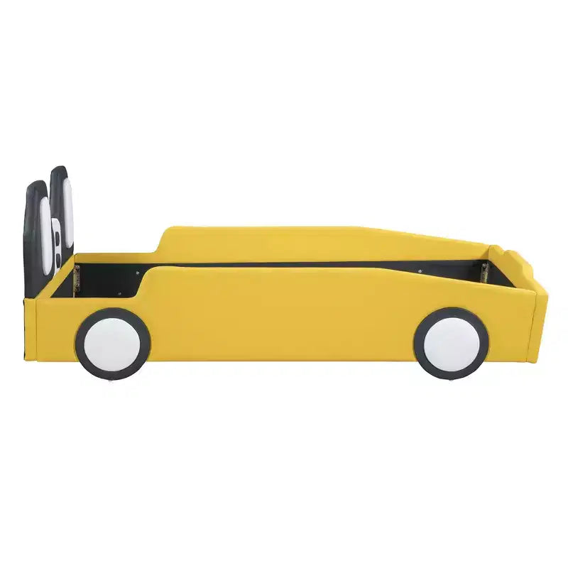 Lit plateforme en forme de voiture de course double taille Luxystar avec garde-corps pour chambre d'enfant