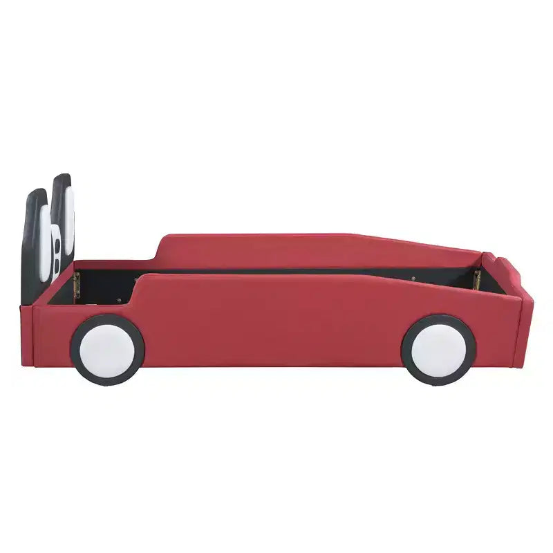 Lit plateforme en forme de voiture de course double taille Luxystar avec garde-corps pour chambre d'enfant