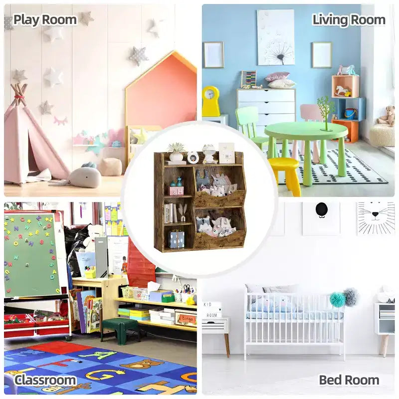 Organisateur de jouets à 3 niveaux pour enfants, étagère double face à 5 compartiments, étagère à livres et à jouets pour chambre d'enfant, salon et maternelle