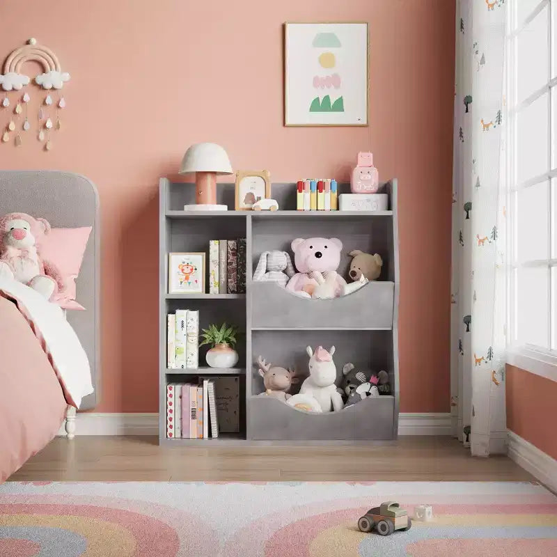Organisateur de jouets à 3 niveaux pour enfants, étagère double face à 5 compartiments, étagère à livres et à jouets pour chambre d'enfant, salon et maternelle