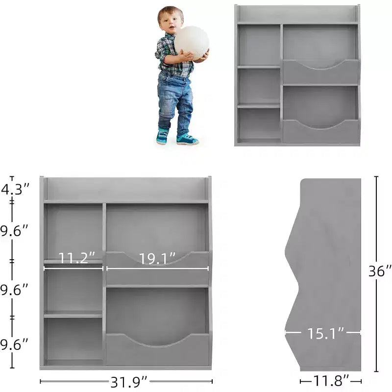 Organisateur de jouets à 3 niveaux pour enfants, étagère double face à 5 compartiments, étagère à livres et à jouets pour chambre d'enfant, salon et maternelle