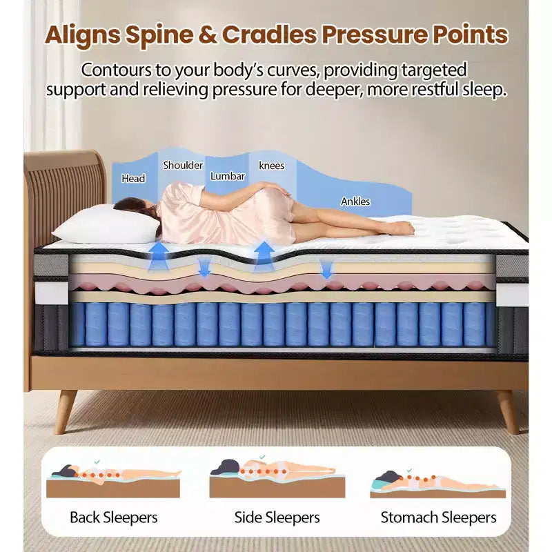 Matelas en mousse à mémoire de forme compressé, 35,5 cm, taille King, pour un sommeil frais et un soulagement de la pression, fermeté moyenne