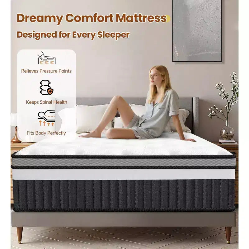 Matelas en mousse à mémoire de forme compressé, 35,5 cm, taille King, pour un sommeil frais et un soulagement de la pression, fermeté moyenne