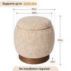 Pouf de rangement rond Bekrvio avec couvercle rabattable, repose-pieds rembourré en laine d'agneau/chenille avec cadre en bois d'acacia massif (227 kg), pouf d'appoint pour salon