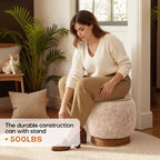 Pouf de rangement rond Bekrvio avec couvercle rabattable, repose-pieds rembourré en laine d'agneau/chenille avec cadre en bois d'acacia massif (227 kg), pouf d'appoint pour salon
