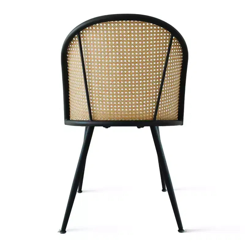 Chaises de salle à manger en rotin, lot de 4, chaises d'appoint de cuisine modernes sans accoudoirs avec dossier en canne tressée, assise en bouclé blanc et pieds en métal noir – Panipeachy