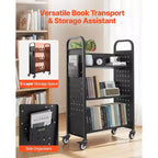 Chariot de bibliothèque roulant avec étagères à 3 niveaux en V, capacité de 150 kg et roues verrouillables