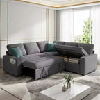 Canapé-lit modulaire 5 places Dyonery, en L, avec fonction relaxation, rangement, ports USB et tissu chenille, pour petits espaces