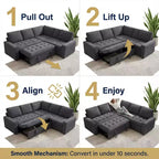 Canapé-lit modulaire 5 places Dyonery, en L, avec fonction relaxation, rangement, ports USB et tissu chenille, pour petits espaces