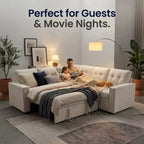 Canapé-lit modulaire 5 places Dyonery, en L, avec fonction relaxation, rangement, ports USB et tissu chenille, pour petits espaces