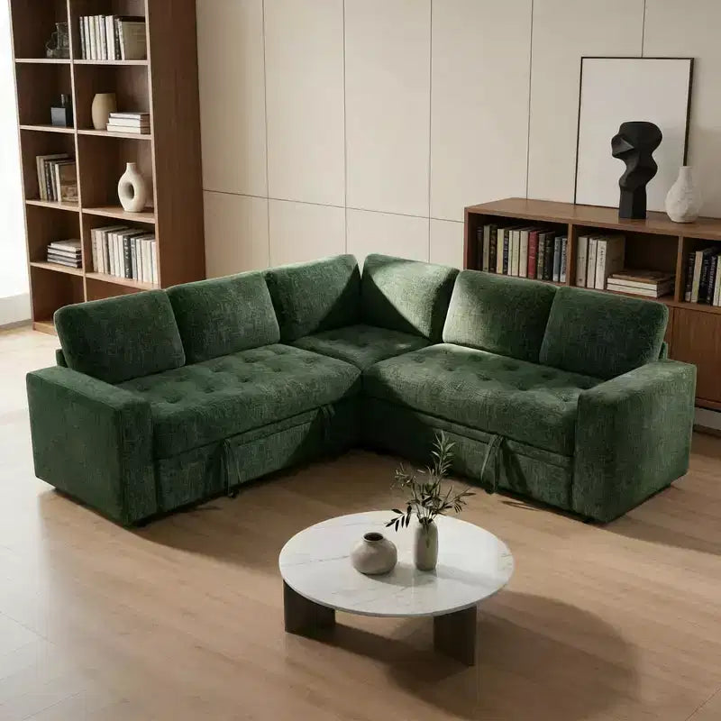 Canapé-lit modulaire 5 places Dyonery, en L, avec fonction relaxation, rangement, ports USB et tissu chenille, pour petits espaces