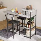 Ensemble table à manger Acekool extensible pour 2 personnes avec étagères de rangement et porte-bouteilles, table de bar et chaises 3 pièces compactes