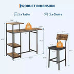 Ensemble table à manger Acekool extensible pour 2 personnes avec étagères de rangement et porte-bouteilles, table de bar et chaises 3 pièces compactes