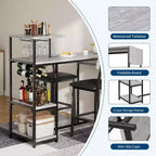 Ensemble table à manger Acekool extensible pour 2 personnes avec étagères de rangement et porte-bouteilles, table de bar et chaises 3 pièces compactes