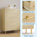 Commode à 5 tiroirs pour chambre à coucher, commode de 109 cm de haut avec poignées de bar, organisateur de commode de rangement, commode étroite de table de chevet pour chambre à coucher