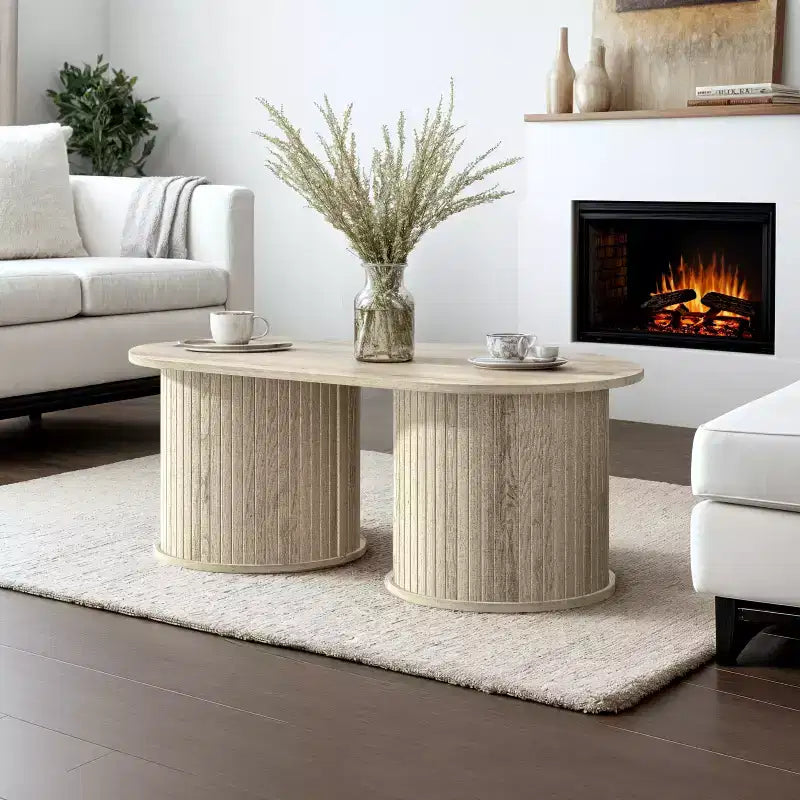 Table basse oblongue cannelée Galano avec base ronde 39,2 L 19,5 P 14,9 H