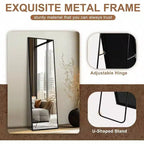 Miroir pleine longueur noir 56x15 - Cadre et support en aluminium. Pour mur, porte, chambre, salle de bain ou salon