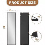 Miroir pleine longueur noir 56x15 - Cadre et support en aluminium. Pour mur, porte, chambre, salle de bain ou salon
