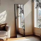 Miroir pleine longueur noir 56x15 - Cadre et support en aluminium. Pour mur, porte, chambre, salle de bain ou salon