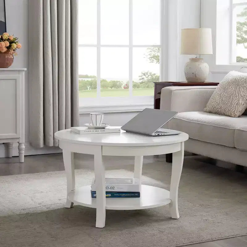 TUYOHW Table basse orientale élégante, Table basse à 2 niveaux pour salon, Table d'appoint ronde avec étagère ouverte, Table basse de rangement pour la décoration intérieure