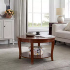 TUYOHW Table basse orientale élégante, Table basse à 2 niveaux pour salon, Table d'appoint ronde avec étagère ouverte, Table basse de rangement pour la décoration intérieure