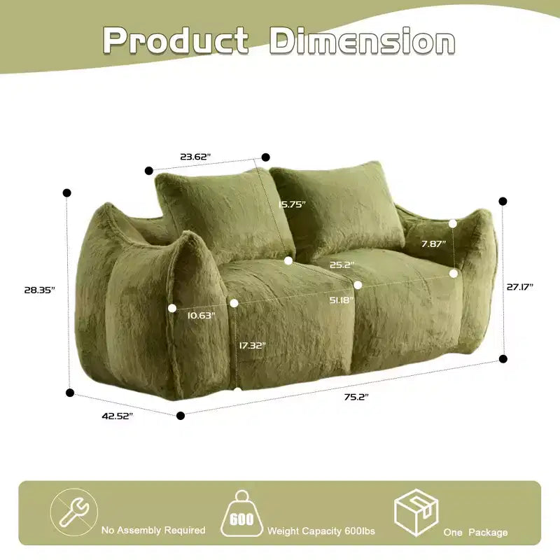 Pouf géant Okak avec 2 oreillers, pouf avec mousse à mémoire de forme pour 2, chaise longue de sol pour le salon
