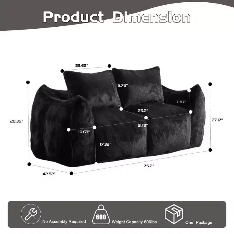 Pouf géant Okak avec 2 oreillers, pouf avec mousse à mémoire de forme pour 2, chaise longue de sol pour le salon