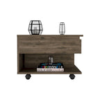 Table basse relevable pour salon, à roulettes, finition brun foncé