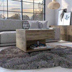 Table basse relevable pour salon, à roulettes, finition brun foncé