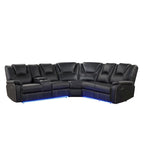 Ensemble de meubles de salon en similicuir moderne inclinable manuellement avec console centrale avec bande lumineuse LED, canapé symétrique en PU