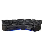 Ensemble de meubles de salon en similicuir moderne inclinable manuellement avec console centrale avec bande lumineuse LED, canapé symétrique en PU