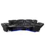 Ensemble de meubles de salon en similicuir moderne inclinable manuellement avec console centrale avec bande lumineuse LED, canapé symétrique en PU