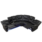 Ensemble de meubles de salon en similicuir moderne inclinable manuellement avec console centrale avec bande lumineuse LED, canapé symétrique en PU