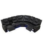 Ensemble de meubles de salon en similicuir moderne inclinable manuellement avec console centrale avec bande lumineuse LED, canapé symétrique en PU