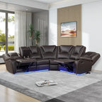 Ensemble de meubles de salon en similicuir moderne inclinable manuellement avec console centrale avec bande lumineuse LED, canapé symétrique en PU