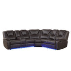 Ensemble de meubles de salon en similicuir moderne inclinable manuellement avec console centrale avec bande lumineuse LED, canapé symétrique en PU