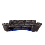Ensemble de meubles de salon en similicuir moderne inclinable manuellement avec console centrale avec bande lumineuse LED, canapé symétrique en PU