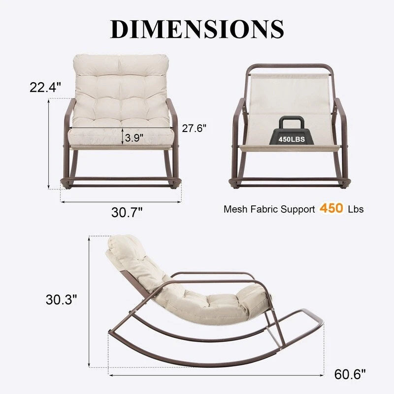 Fauteuil à bascule d'intérieur "Royal" surdimensionné, 204 kg avec coussins résistants à l'eau