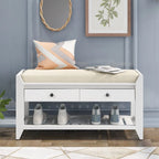 39 Solid Wood Shoe Rack with Cushioned Seat & Drawers, Multipurpose Storage Bench Entryway Ottoman for Living Room,Hallway