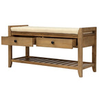 Étagère à chaussures en bois massif de 99 cm avec siège rembourré et tiroirs, banc de rangement multifonctionnel pour entrée, ottoman pour salon, couloir