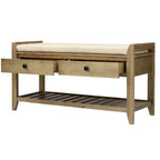 Étagère à chaussures en bois massif de 99 cm avec siège rembourré et tiroirs, banc de rangement multifonctionnel pour entrée, ottoman pour salon, couloir