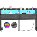 Tête de lit avec tiroirs de rangement et lumière LED, Tête de lit avec prises, ports USB