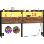 Tête de lit avec tiroirs de rangement et lumière LED, Tête de lit avec prises, ports USB