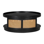Table basse moderne en bois Mid-Century de 36,8 po, table basse ronde en rotin PE