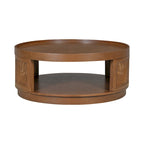Table basse moderne en bois Mid-Century de 36,8 po, table basse ronde en rotin PE