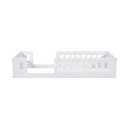 Lit plate-forme double en bois, blanc et au design moderne, avec garde-corps pour chambre à coucher