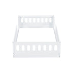 Lit plate-forme double en bois, blanc et au design moderne, avec garde-corps pour chambre à coucher